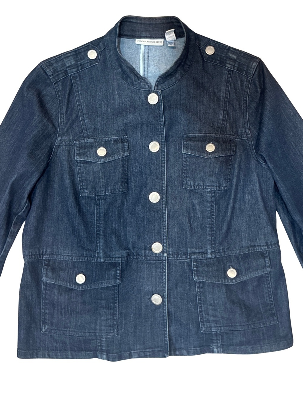 Chico's Dark Indigo Denim Jacket with Silver Buttons ~ Chico’s Sz 2